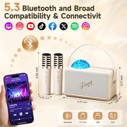 آلة كاريوكي للأطفال والبالغين في سن المراهقة مع جهاز عرض الأضواء الشمالية، 16 لونًا 2 ميكروفون كاريوكي للأطفال آلة كاريوكي صغيرة ضوء أورورا، 6 مغير صوت هدايا للفتيات المراهقات أشياء عصرية in Kuwait