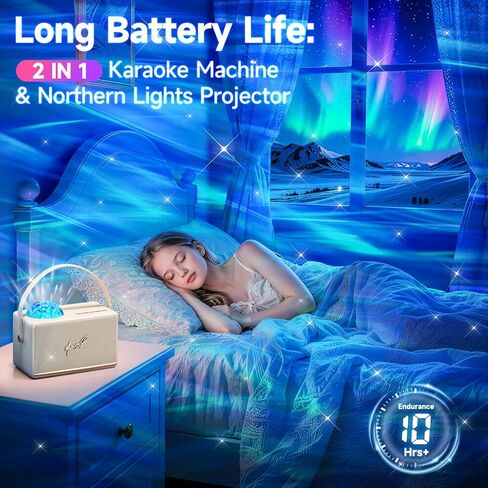 آلة كاريوكي للأطفال والبالغين في سن المراهقة مع جهاز عرض الأضواء الشمالية، 16 لونًا 2 ميكروفون كاريوكي للأطفال آلة كاريوكي صغيرة ضوء أورورا، 6 مغير صوت هدايا للفتيات المراهقات أشياء عصرية in Kuwait