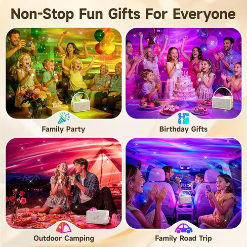 آلة كاريوكي للأطفال والبالغين في سن المراهقة مع جهاز عرض الأضواء الشمالية، 16 لونًا 2 ميكروفون كاريوكي للأطفال آلة كاريوكي صغيرة ضوء أورورا، 6 مغير صوت هدايا للفتيات المراهقات أشياء عصرية in Kuwait