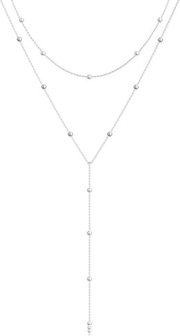 Lariat Gold Necklace for Women, Dainty Long Necklace 14K Gold Plated/Silver Y-Shaped Pendant Necklace Trendy, Beaded Chain Bar Infinity Cross Star Drop Necklaces Simple Jewelry For Women in Kuwait