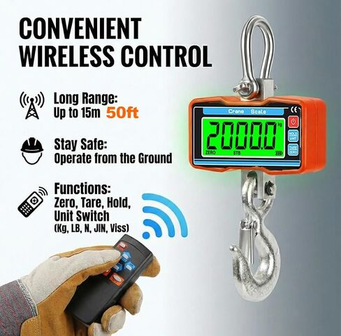 مقياس الرافعة الرقمي RESHY 4400 رطل / 2 طن، 1 رطل (0.5 كجم) مقياس معلق صناعي عالي الدقة مع جهاز تحكم عن بعد لاسلكي للمزرعة والصيد والمستودع in Kuwait