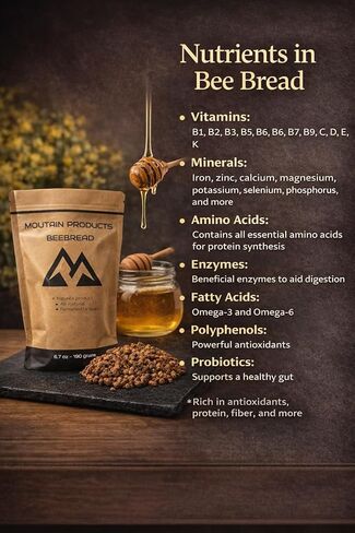 منتجات الجبال - خبز النحل 6.7 أونصة (190 جرام) - نكهة طبيعية - عضوي - حبوب لقاح النحل المخمرة بشكل طبيعي - برجا in Kuwait