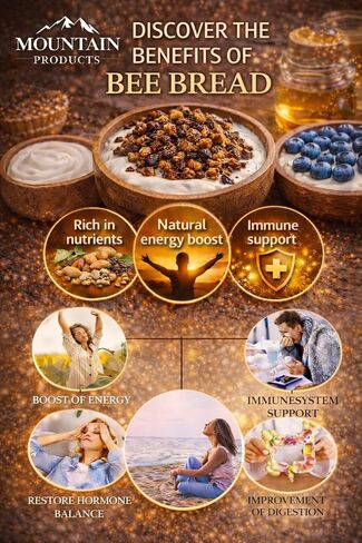 منتجات الجبال - خبز النحل 6.7 أونصة (190 جرام) - نكهة طبيعية - عضوي - حبوب لقاح النحل المخمرة بشكل طبيعي - برجا in Kuwait