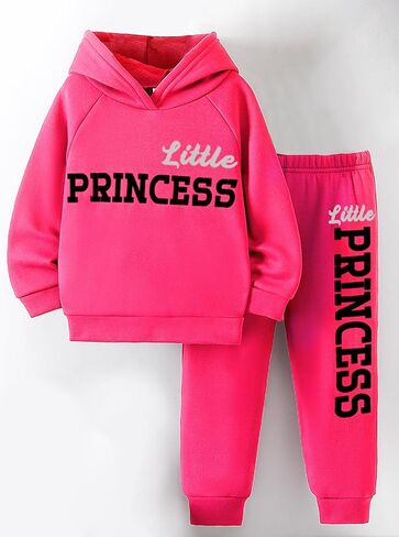 Girls Hoodie Sweatshirt and Pants Set Letter Print 2 Piece Outfit Warm Fleece Tracksuit Fall Winter Clothes in Saudi Arabia