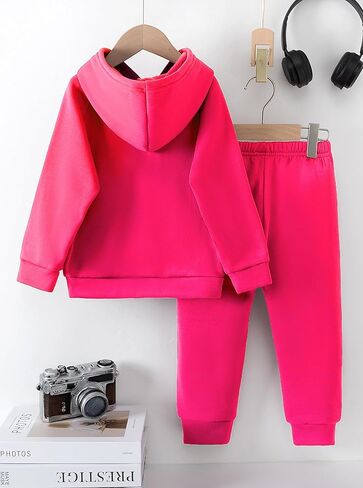 Girls Hoodie Sweatshirt and Pants Set Letter Print 2 Piece Outfit Warm Fleece Tracksuit Fall Winter Clothes in Saudi Arabia