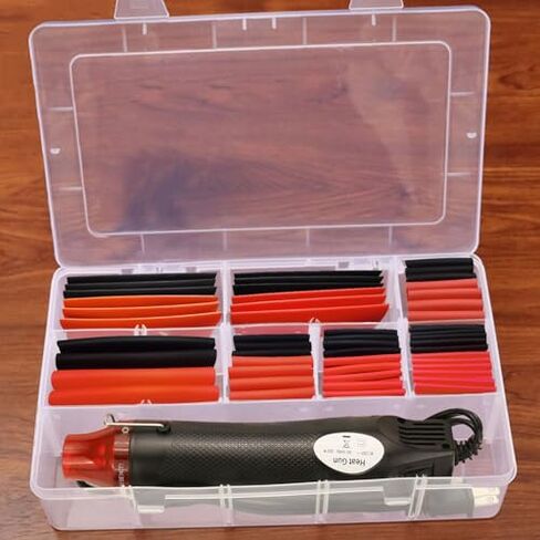 طقم أنابيب الانكماش الحراري للأسلاك + مسدس حراري صغير لأنابيب الانكماش - 328 قطعة 2: 1 أنابيب لف الانكماش السلكي + مسدس الانكماش الحراري بقدرة 300 وات مع علبة - للأسلاك، غلاف الانكماش وإصلاح الكابلات. in Kuwait