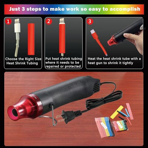 Wire Heat Shrink Tubing Kit + Mini Heat Gun for Shrink Tubing - 328pcs 2:1 Wire Shrink Wrap Tubing + 300W Heat Shrink Gun with Case - for Wires,Shrink Wrap and Cable Repair. in Saudi Arabia