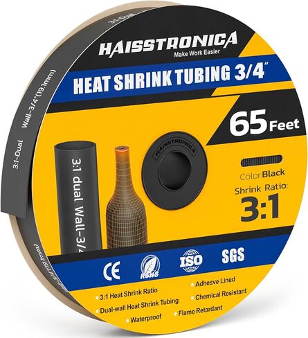 haisstronica 3: 1 أنابيب الانكماش الحراري، أسود 65FT 3/4 بوصة وأحمر 65FT 3/4 بوصة، نسبة الانكماش لاصقة مبطنة من الدرجة البحرية أنبوب الانكماش الحراري للمنزل والسيارات والصناعية in Saudi Arabia