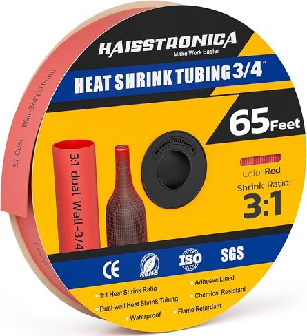 haisstronica 3: 1 أنابيب الانكماش الحراري، أسود 65FT 3/4 بوصة وأحمر 65FT 3/4 بوصة، نسبة الانكماش لاصقة مبطنة من الدرجة البحرية أنبوب الانكماش الحراري للمنزل والسيارات والصناعية in Saudi Arabia