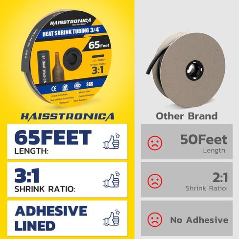 haisstronica 3: 1 أنابيب الانكماش الحراري، أسود 65FT 3/4 بوصة وأحمر 65FT 3/4 بوصة، نسبة الانكماش لاصقة مبطنة من الدرجة البحرية أنبوب الانكماش الحراري للمنزل والسيارات والصناعية in Saudi Arabia
