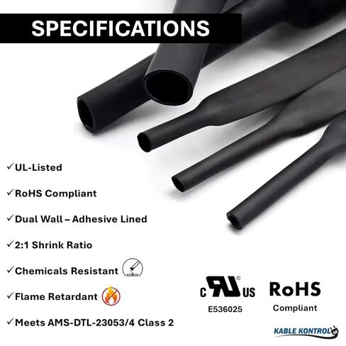 Kable Kontrol Heat Shrink Tubing 3/4 Inch 2:1 Dual Wall Adhesive Lined 4 Ft Long - Cable Sleeve for Automotive and Electrical Use – Waterproof Marine Heat Shrink Tube Wire Wrap, Black in Saudi Arabia