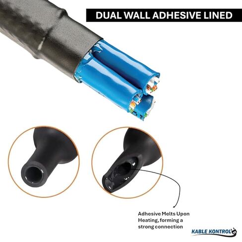 Kable Kontrol Heat Shrink Tubing 3/4 Inch 2:1 Dual Wall Adhesive Lined 4 Ft Long - Cable Sleeve for Automotive and Electrical Use – Waterproof Marine Heat Shrink Tube Wire Wrap, Black in Saudi Arabia