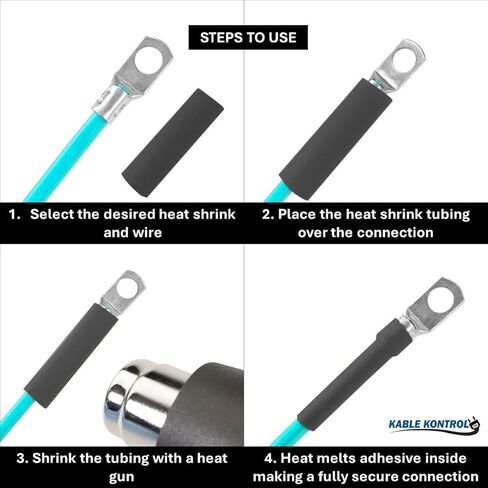 Kable Kontrol Heat Shrink Tubing 3/4 Inch 2:1 Dual Wall Adhesive Lined 4 Ft Long - Cable Sleeve for Automotive and Electrical Use – Waterproof Marine Heat Shrink Tube Wire Wrap, Black in Saudi Arabia