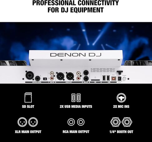 Denon DJ SC LIVE 4 WHITE - وحدة تحكم DJ مستقلة مع سيقان على 4 طوابق، بث واي فاي، مكبرات صوت مدمجة، متوافق مع Serato DJ وVirtual DJ in Kuwait