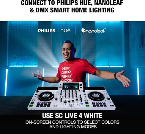 Denon DJ SC LIVE 4 WHITE - وحدة تحكم DJ مستقلة مع سيقان على 4 طوابق، بث واي فاي، مكبرات صوت مدمجة، متوافق مع Serato DJ وVirtual DJ in Kuwait