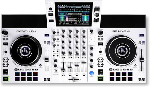 Denon DJ SC LIVE 4 WHITE - وحدة تحكم DJ مستقلة مع سيقان على 4 طوابق، بث واي فاي، مكبرات صوت مدمجة، متوافق مع Serato DJ وVirtual DJ in Kuwait