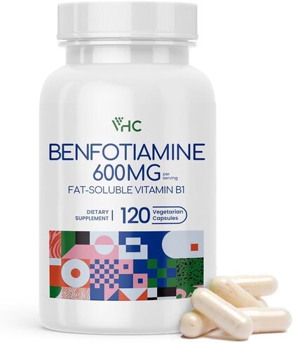 VHC Vitamin B1 Benfotiamine 600mg Supplement- 5X Time Fat-Soluble Thiamine Vitamin B1- Max Boost Bioavailable Thiamine B1 Levels Veggie Capsules,Non-GMO, Soy Free- Made in USA (120 Counts) in Kuwait