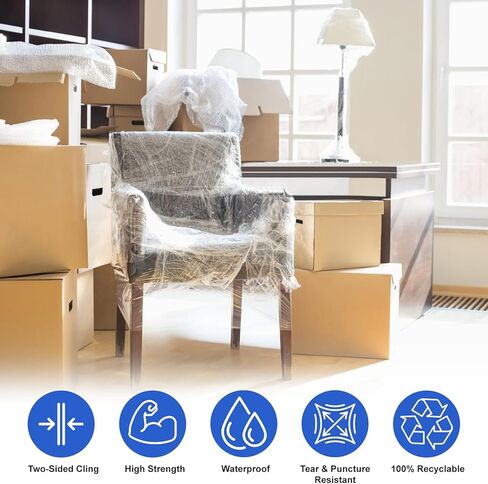 2-Pack Industrial Mini Stretch Wrap Film 80 Gauge 5.1" 1000ft, Self-Adhering Clear Hand Stretch Wrap with Plastic Handle for Packing, Shipping, Moving & Pallet Bundling in Kuwait