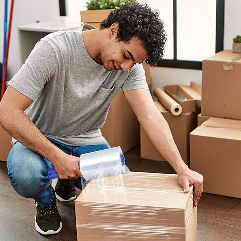 2-Pack Industrial Mini Stretch Wrap Film 80 Gauge 5.1" 1000ft, Self-Adhering Clear Hand Stretch Wrap with Plastic Handle for Packing, Shipping, Moving & Pallet Bundling in Kuwait