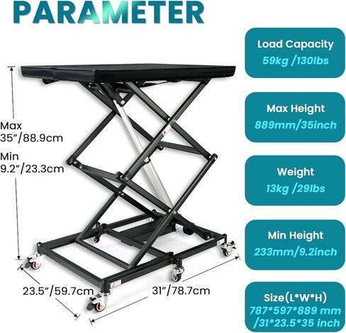 Portable Electric Lift for Wheelchairs & Scooters, 5000N Motor Power, 130Lbs Capacity, Electric Scissor Lift Table, w/ 4 Brake Wheels, Coffee Table Lift in Kuwait