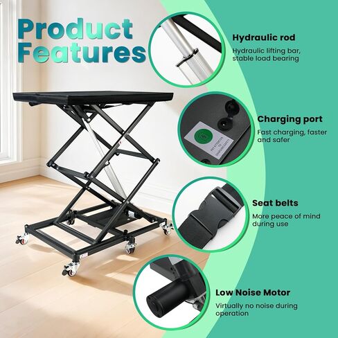 Portable Electric Lift for Wheelchairs & Scooters, 5000N Motor Power, 130Lbs Capacity, Electric Scissor Lift Table, w/ 4 Brake Wheels, Coffee Table Lift in Kuwait