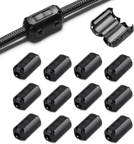 EMI RFI Noise Filter Cable Ring, Roctee 12 Pcs Ferrite Choke Snap On Noise Suppressor Cable Clip Electronic Ferrites Core for 7MM Diameter Wire (Black) in Kuwait