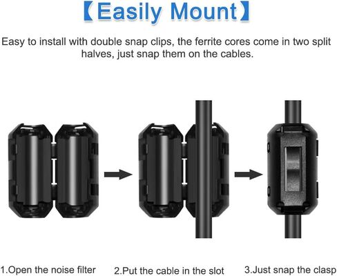 EMI RFI Noise Filter Cable Ring, Roctee 12 Pcs Ferrite Choke Snap On Noise Suppressor Cable Clip Electronic Ferrites Core for 7MM Diameter Wire (Black) in Kuwait