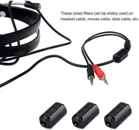 EMI RFI Noise Filter Cable Ring, Roctee 12 Pcs Ferrite Choke Snap On Noise Suppressor Cable Clip Electronic Ferrites Core for 7MM Diameter Wire (Black) in Kuwait