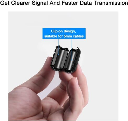 EMI RFI Noise Filter Cable Ring, Roctee 12 Pcs Ferrite Choke Snap On Noise Suppressor Cable Clip Electronic Ferrites Core for 7MM Diameter Wire (Black) in Kuwait