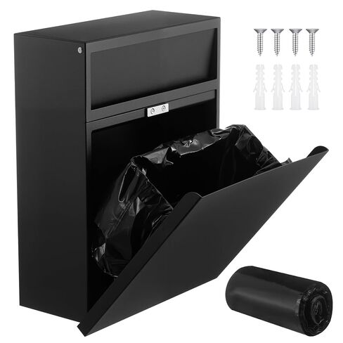 صندوق حشا مثبت على وعاء التخلص من المناديل الصحية مع 100 كيس بطانة سوداء للتخلص من النفايات، حامل حشا النفايات الأنثوية، حاوية نظافة الحمام، أسود، معدني in Kuwait