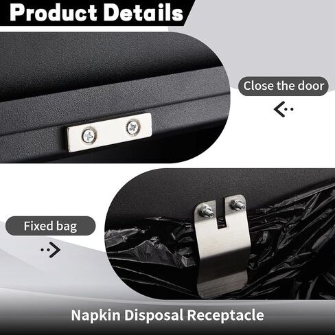 صندوق حشا مثبت على وعاء التخلص من المناديل الصحية مع 100 كيس بطانة سوداء للتخلص من النفايات، حامل حشا النفايات الأنثوية، حاوية نظافة الحمام، أسود، معدني in Kuwait