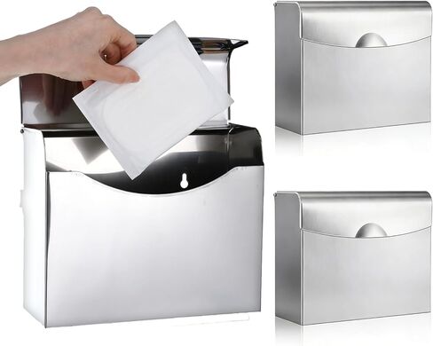 2 Pcs Sanitary Napkin Disposal Receptacle, 9.45 x 7.87 x 3.97 Inch Stainless Steel Tampon Disposal Bin Wall Mounted Sanitary Napkin Trash Can with No-Nail Adhesive, Screws (Silver) in Saudi Arabia