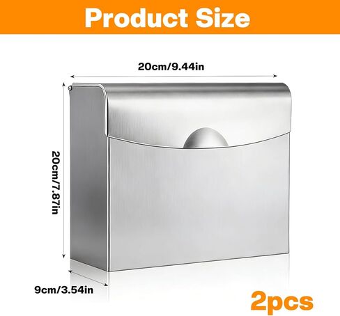 2 Pcs Sanitary Napkin Disposal Receptacle, 9.45 x 7.87 x 3.97 Inch Stainless Steel Tampon Disposal Bin Wall Mounted Sanitary Napkin Trash Can with No-Nail Adhesive, Screws (Silver) in Saudi Arabia