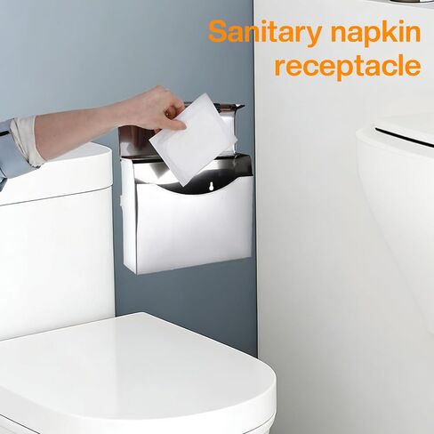2 Pcs Sanitary Napkin Disposal Receptacle, 9.45 x 7.87 x 3.97 Inch Stainless Steel Tampon Disposal Bin Wall Mounted Sanitary Napkin Trash Can with No-Nail Adhesive, Screws (Silver) in Saudi Arabia