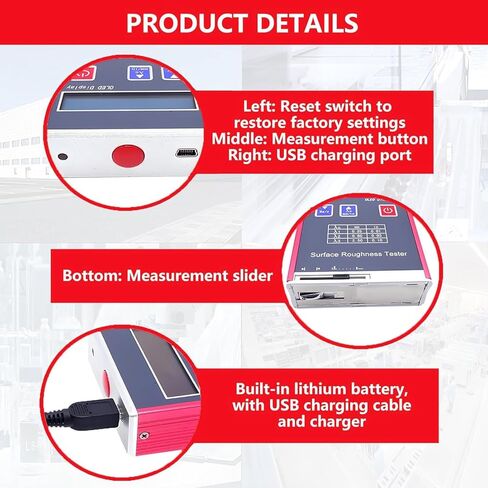 Portable Digital Roughness Meter,High Precision 0.01μm Profiler with OLED Display,4 Test Parameters Ra Rq Rz Rt,Includes Standard Calibration Block for Metal Processing in Kuwait