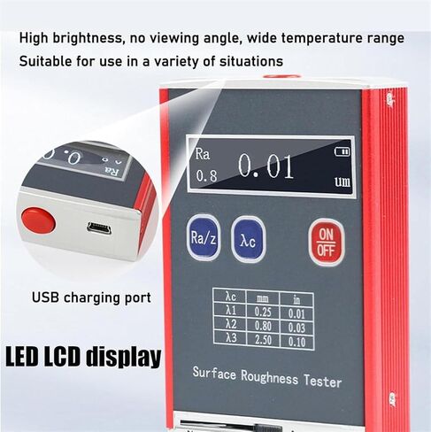 مقياس الخشونة الرقمي المحمول، جهاز اختبار عالي الدقة 0.01 ميكرومتر مع شاشة LED، 4 معلمات قياس Ra/Rq 0.05~20μm Rz/Rt 0.1~50μm، كامل مع كتلة المعايرة in Kuwait