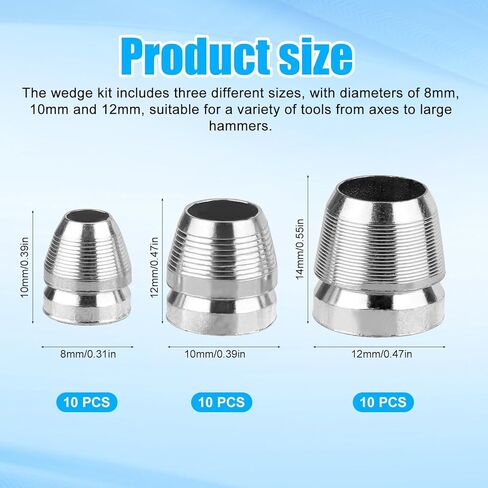 30pcs Round Axe Handle Wedge Kit, 8mm, 10mm, 12mm Sturdy Carbon Steel Axe Wedge Metal Hammer Sledge Accessories for Reinforcing in Saudi Arabia