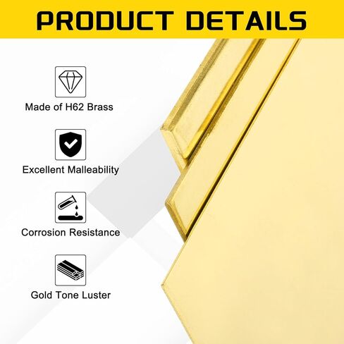 MECCANIXITY Brass Sheet, 2" X 2" 26 Gauge(0.4mm) Thickness H62 Brass Metal Plates Thin Metal Sheets with Gloves for Craft DIY Model Jewelry Electrical Repair Industrial, Pack of 4, Gold in Saudi Arabia