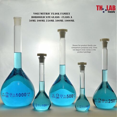 TN LAB Volumetric Flask 100ml Borosilicate Glass 14/23 Class A Accuracy 12-Pack in Saudi Arabia