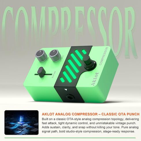 AKLOT Compressor Electric Guitar Pedal: Smooth Studio-Level Compression for Clean Sustain, Dynamic Touch-Responsive Control, Level & Sustain Knobs, Mini Guitar Effect Pedal True Bypass, NEON PulseLock in Kuwait