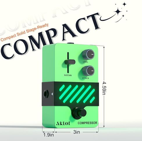 AKLOT Compressor Electric Guitar Pedal: Smooth Studio-Level Compression for Clean Sustain, Dynamic Touch-Responsive Control, Level & Sustain Knobs, Mini Guitar Effect Pedal True Bypass, NEON PulseLock in Kuwait