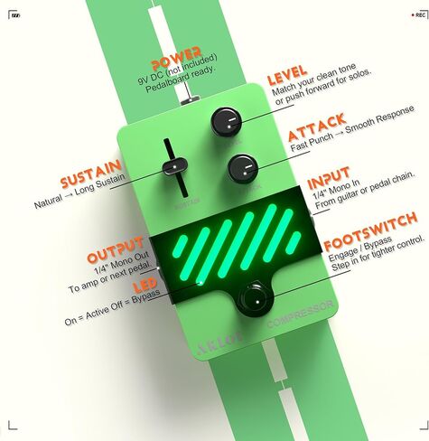 AKLOT Compressor Electric Guitar Pedal: Smooth Studio-Level Compression for Clean Sustain, Dynamic Touch-Responsive Control, Level & Sustain Knobs, Mini Guitar Effect Pedal True Bypass, NEON PulseLock in Kuwait