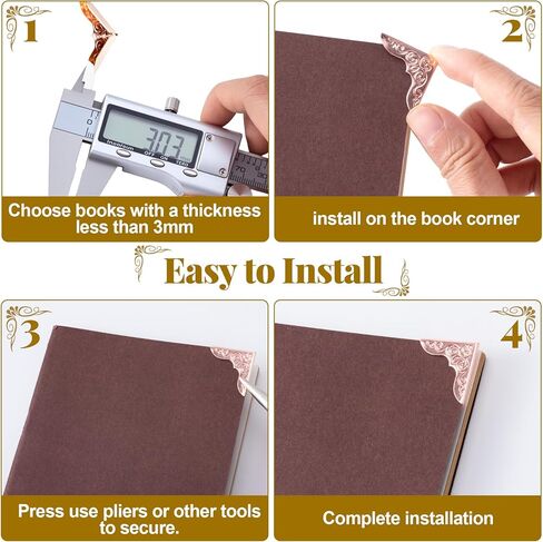 120pcs Metal Book Corner Protectors, Vintage Photo Corners Protectors for Scrapbooking, Decorative Paperback Edge Guard Accessories for Journal Book Notebook Photo Album- 4 Colors in Kuwait