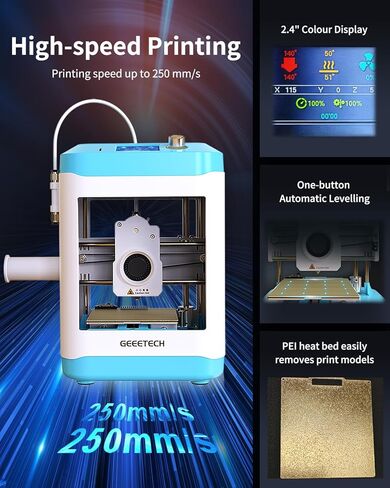 طابعة ثلاثية الأبعاد صغيرة مجمعة بالكامل للأطفال والمبتدئين - مجموعة بداية كاملة مع آلة طباعة ثلاثية الأبعاد ذات تسوية تلقائية، لفة واحدة من الشعيرات، وبطاقة SD، سرعة عالية 250 مم/ثانية، دقة عالية، للمنزل المدرسي in Kuwait