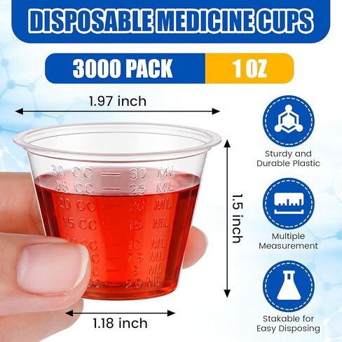 3000 Count 1 oz Disposable Medicine Cups with Graduated Dosage Lines for Pills or Liquid, Single Serve Measuring for Home, Nurse, Hospital, Medical Care, Resin Mixing, Mouthwash in Saudi Arabia