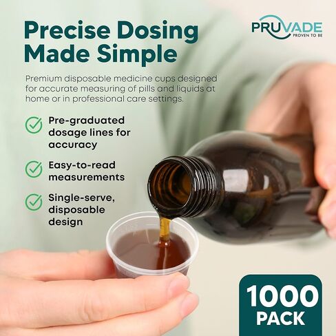 1000 عبوة 1 أونصة. أكواب طبية للاستعمال مرة واحدة مع خطوط جرعات متدرجة للحبوب أو السوائل، 1000 عبوة كبيرة، قياس جرعة واحدة للمنزل، والممرضة، والمستشفى، والرعاية الطبية |1000 عبوة in Kuwait
