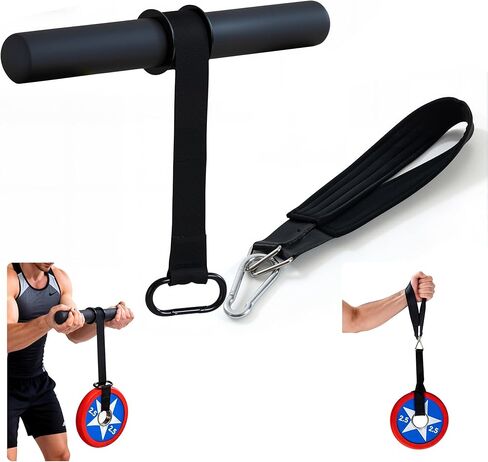 مقوي الساعد مع حزام المعصم، مدرب قوة قبضة الساعد من الفولاذ الكربوني السميك، حزام من النايلون بوزن 300 رطل للتدريب على السحب بذراع واحدة، مدرب المعصم في صالة الألعاب الرياضية المنزلية in Kuwait