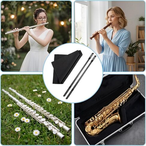 Flute Cleaning Rod, 2 Sets Black Flute Cleaning Rod and Cloth, Flutes Cleaner Clean Swabs in Saudi Arabia