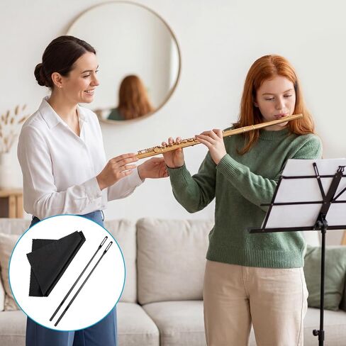 Flute Cleaning Rod, 2 Sets Black Flute Cleaning Rod and Cloth, Flutes Cleaner Clean Swabs in Saudi Arabia