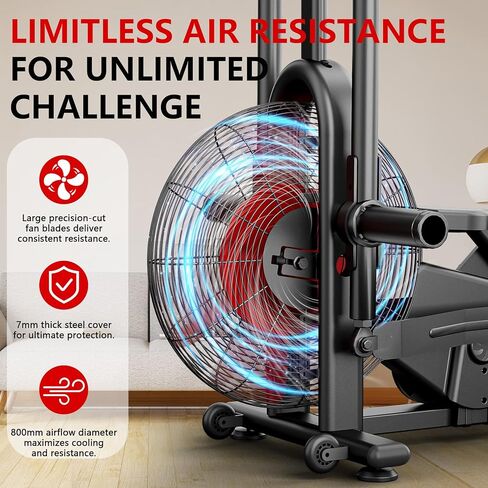 Air Bike, Wenoker Exercise Bike Air Resistance Stationary Bike for Home, Indoor Bike with Dual Action Handlebars, APP Connection Customizable Monitor in Kuwait